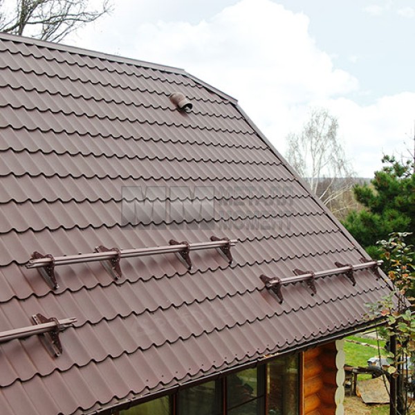 Снегозадержатель на Фальц ОЦ d25мм L=3000мм с круглой трубой 4 опоры 2мм Снегозадержатель на Фальц ОЦ d25мм L=3000мм с круглой трубой 4 опоры 2мм