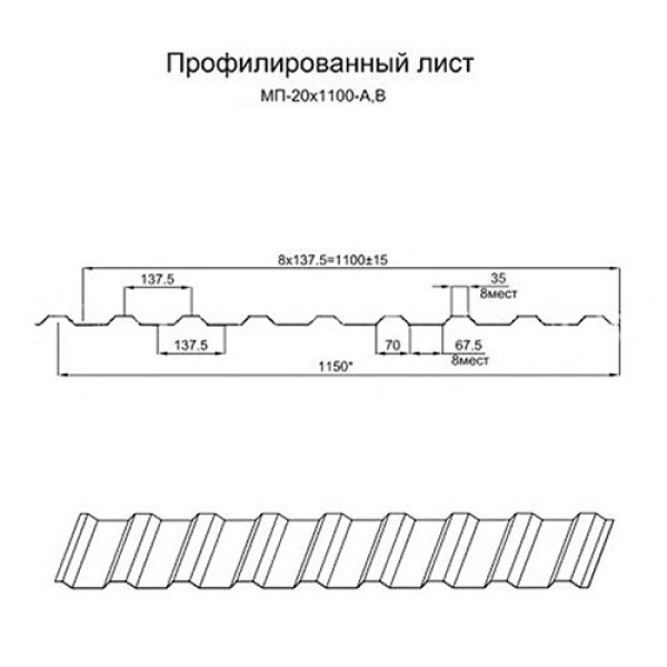 Профилланган варақ МП20х1100 Полиэстер RAL-6002-0.45