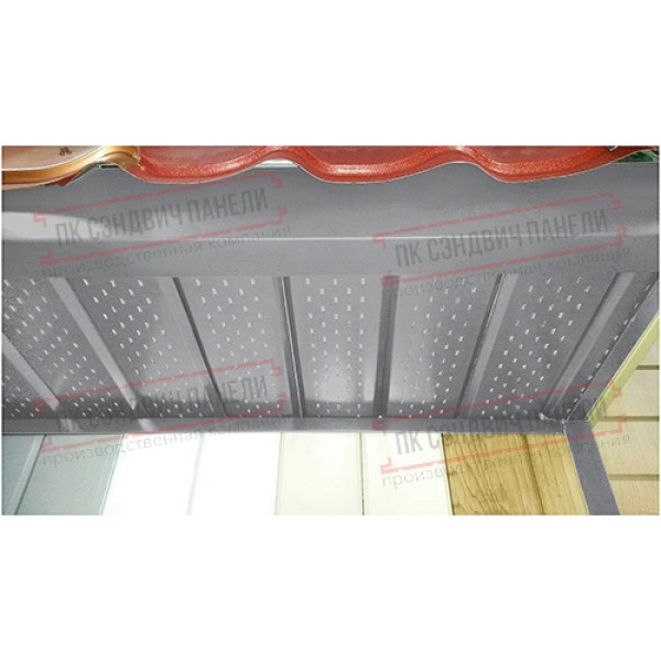 To'liq perforatsiyalangan metall sofit 0,45 Drap plyonka bilan RAL 7004 kulrang