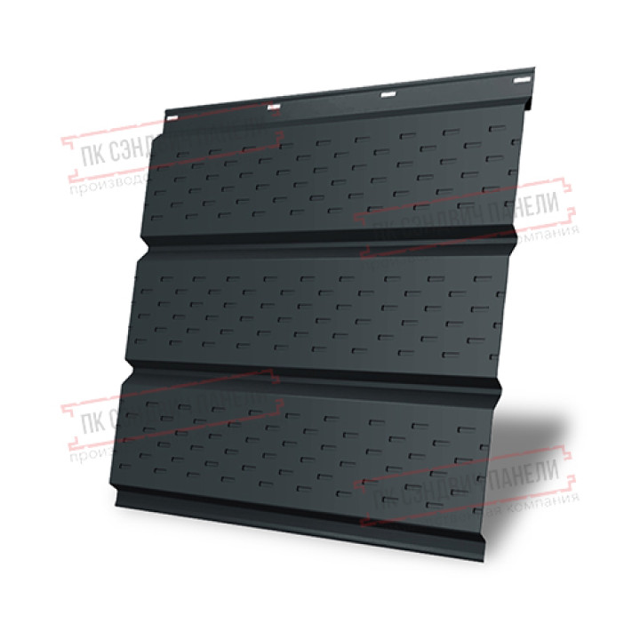 Софит металлический полная перфорация 0,5 Quarzit Pro Matt с пленкой RAL 7016 антрацитово-серый