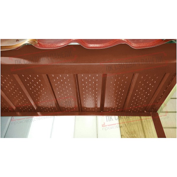 Тўлиқ перфорацияланган металл софит 0,5 Satin плёнка билан RAL 8004 терракота