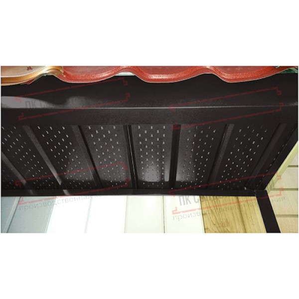 Тўлиқ перфорацияланган металл софит 0,5 GreenCoat Pural BT плёнка билан RR 32 тўқ жигарранг (RAL 8019 очиқ жигарранг)